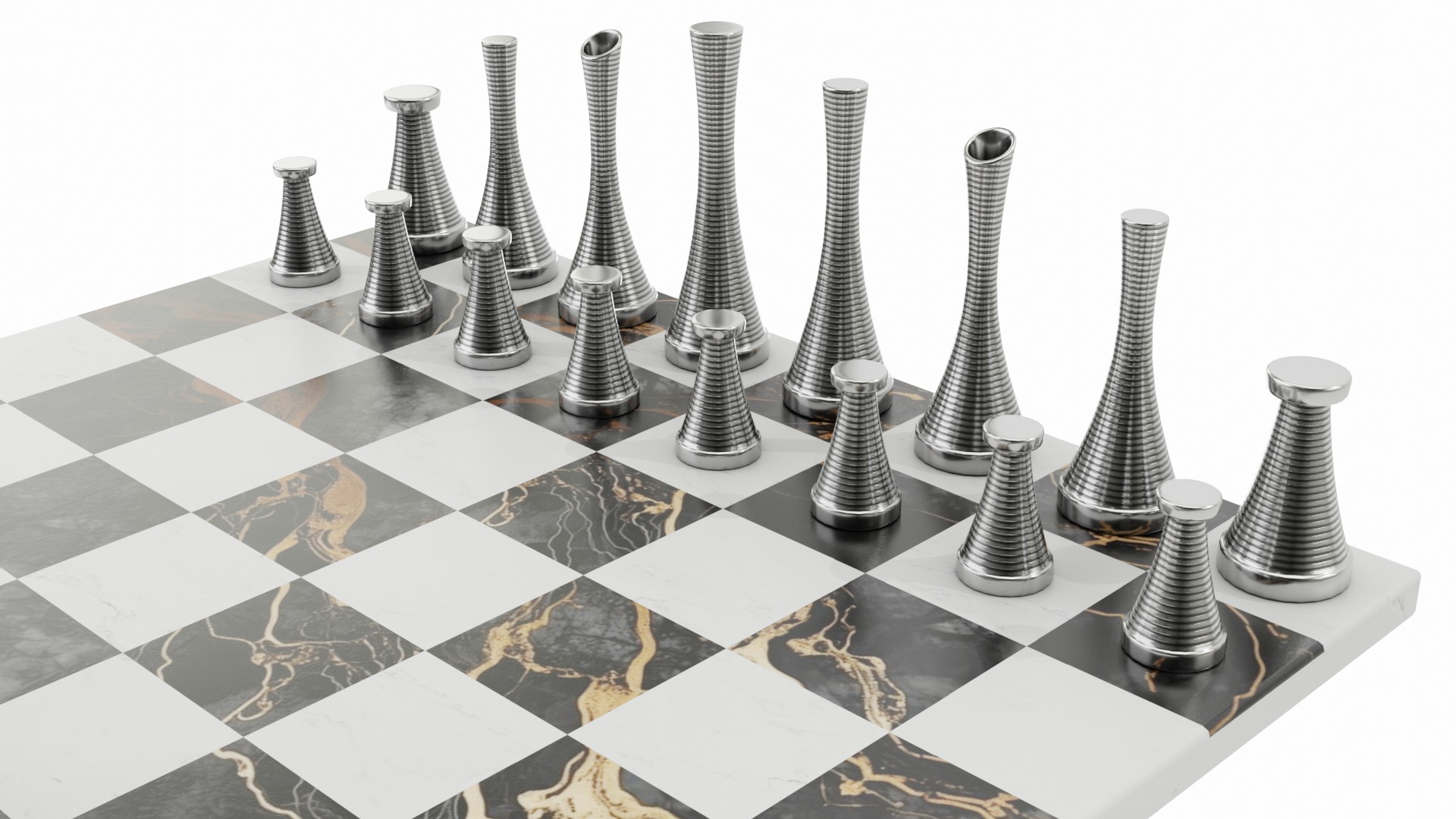 Modern Chess Set 3D model_2