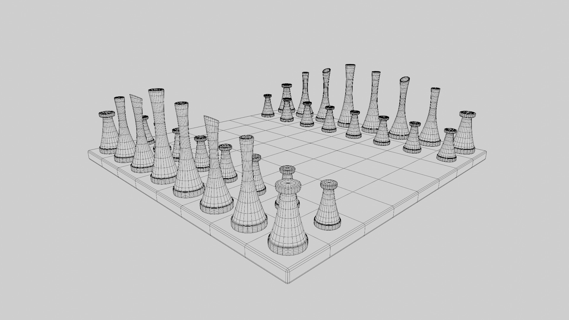 Modern Chess Set 3D model_7