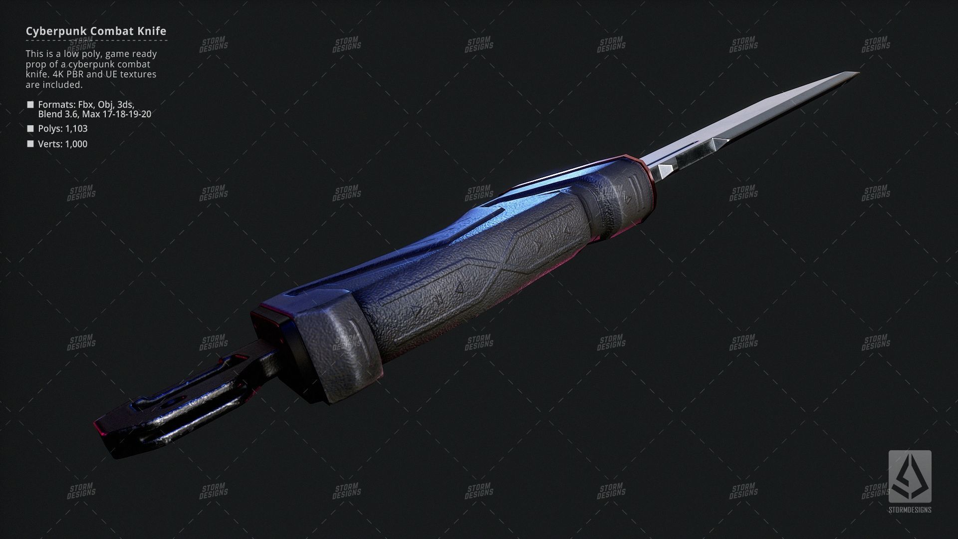 Combat Knife Katana Cyberpunk Low Poly 3D PBR UE5 Low-poly 3D model_5