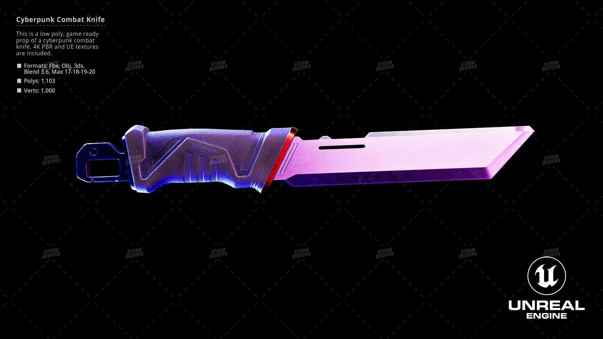 Combat Knife Katana Cyberpunk Low Poly 3D PBR UE5 Low-poly 3D model_10