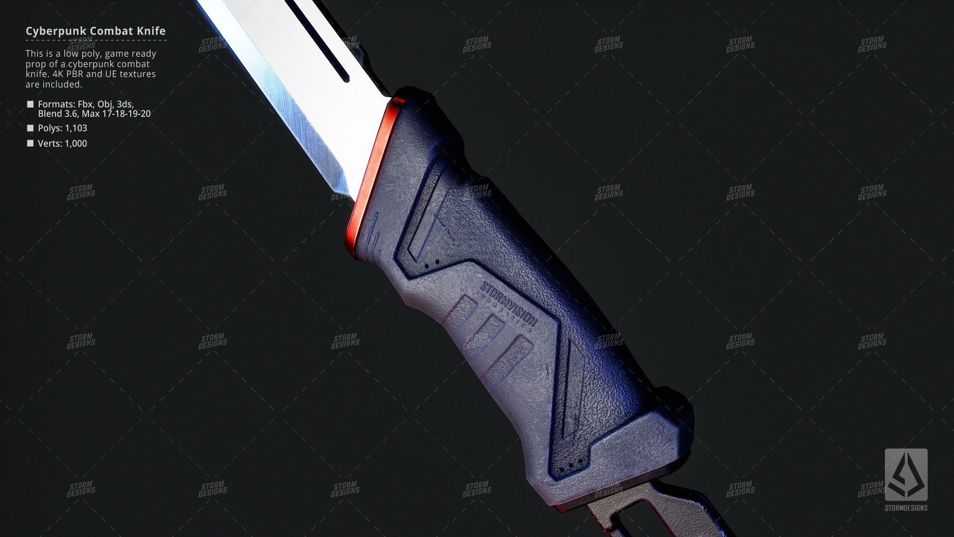 Combat Knife Katana Cyberpunk Low Poly 3D PBR UE5 Low-poly 3D model_4