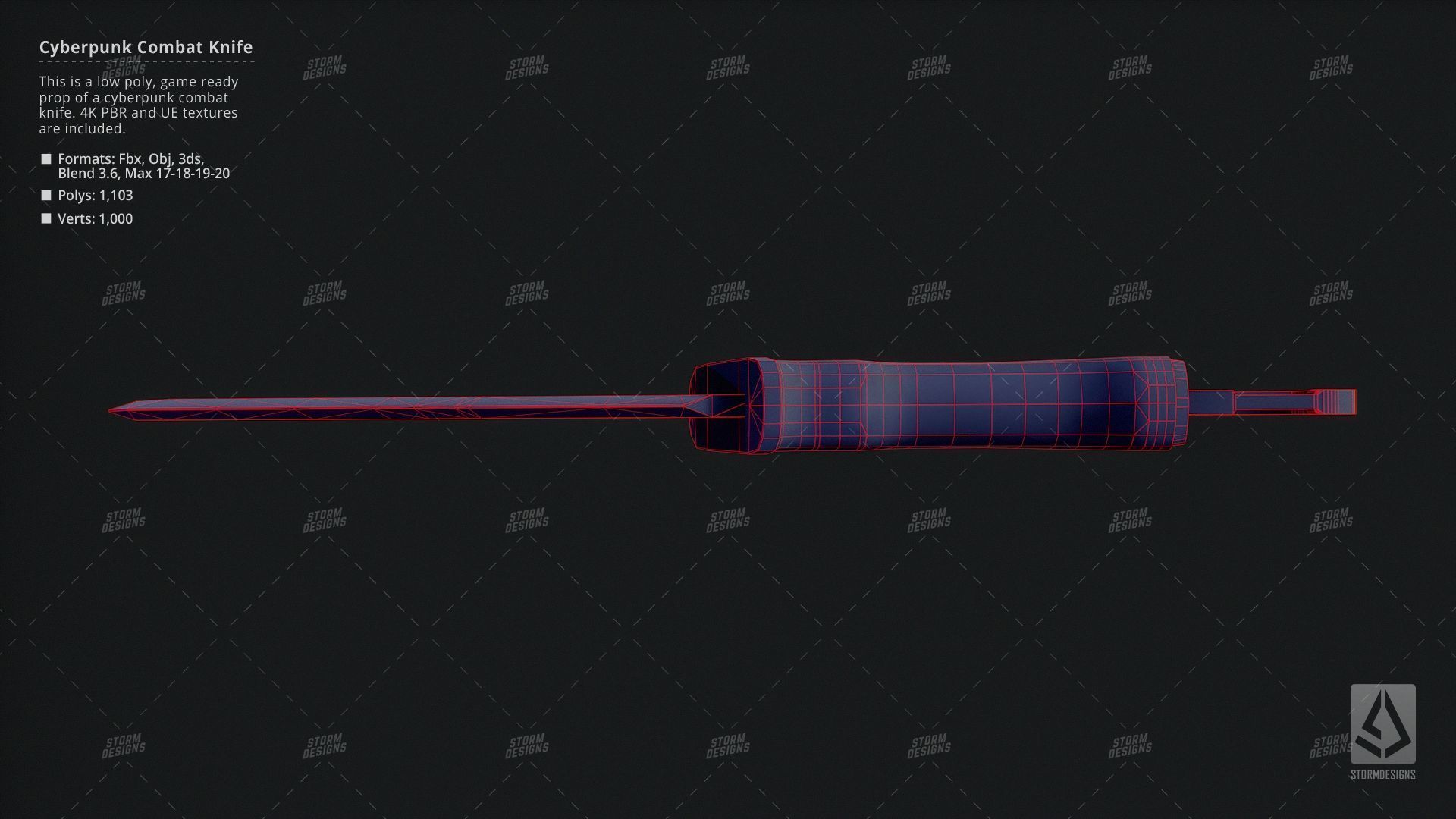 Combat Knife Katana Cyberpunk Low Poly 3D PBR UE5 Low-poly 3D model_9