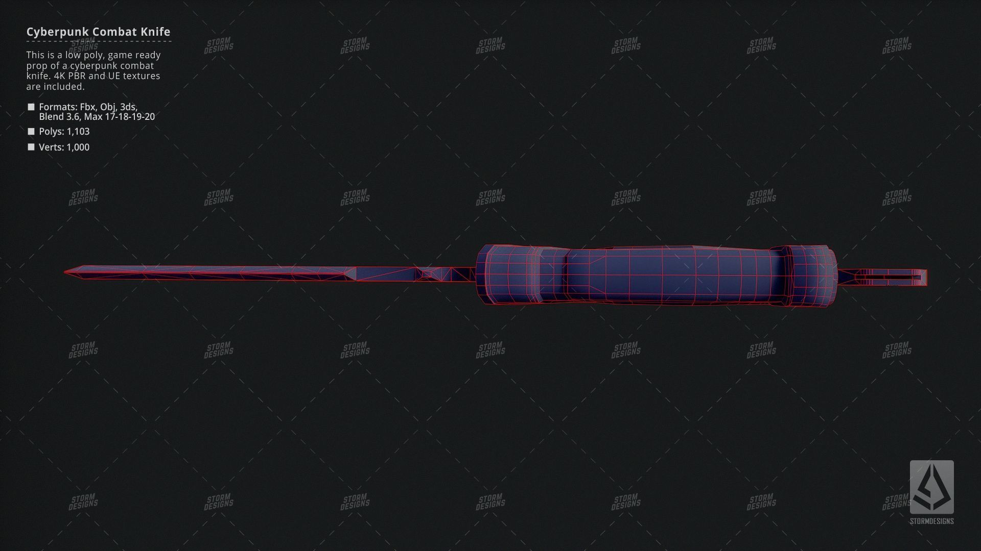 Combat Knife Katana Cyberpunk Low Poly 3D PBR UE5 Low-poly 3D model_8