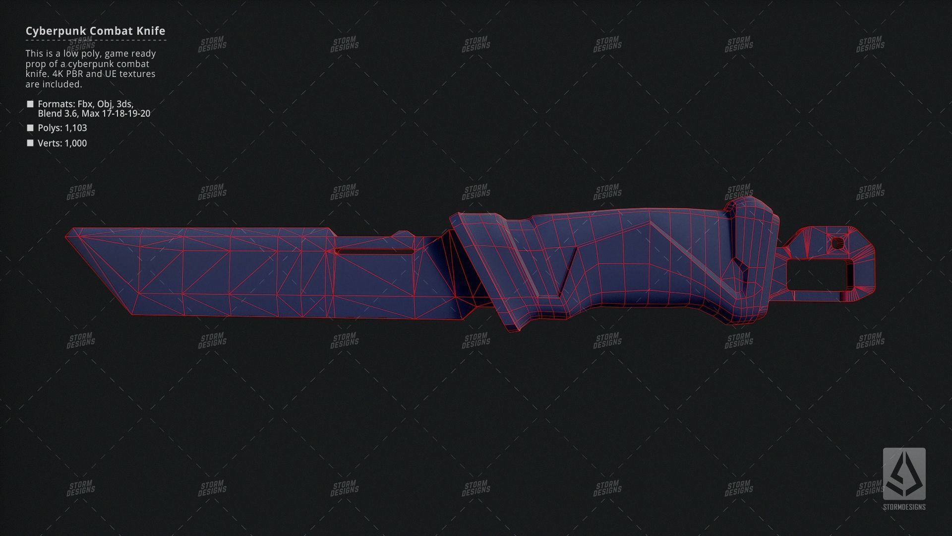 Combat Knife Katana Cyberpunk Low Poly 3D PBR UE5 Low-poly 3D model_7