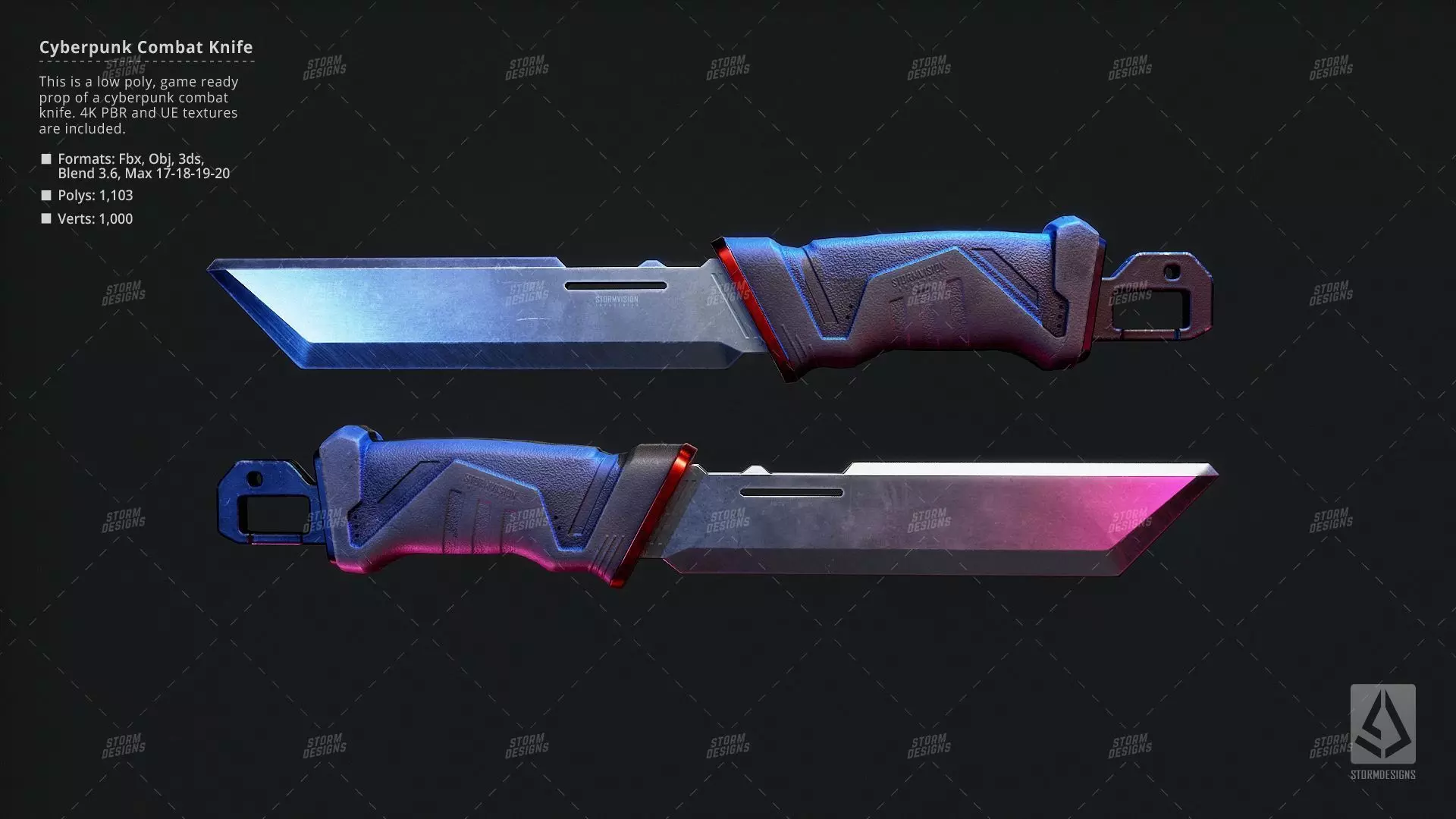 Combat Knife Katana Cyberpunk Low Poly 3D PBR UE5 Low-poly 3D model_0