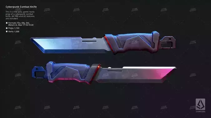 Combat Knife Katana Cyberpunk Low Poly 3D PBR UE5 Low-poly 3D model