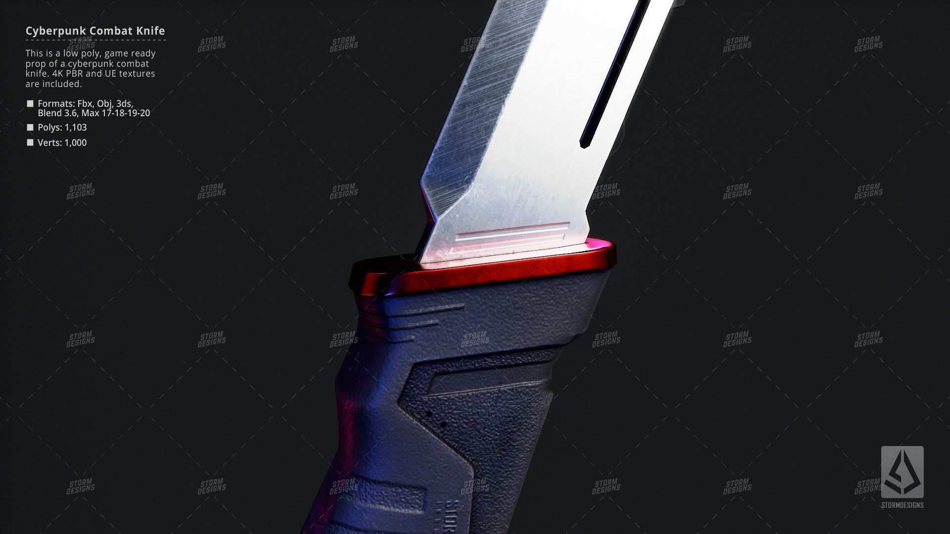 Combat Knife Katana Cyberpunk Low Poly 3D PBR UE5 Low-poly 3D model_6