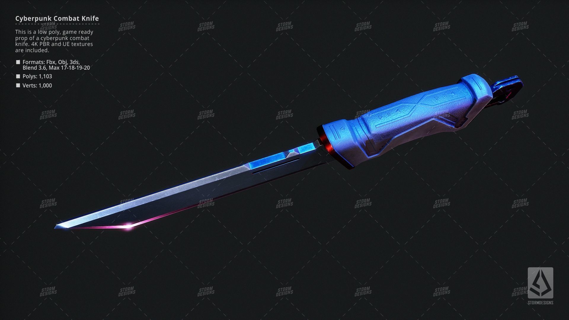 Combat Knife Katana Cyberpunk Low Poly 3D PBR UE5 Low-poly 3D model_3