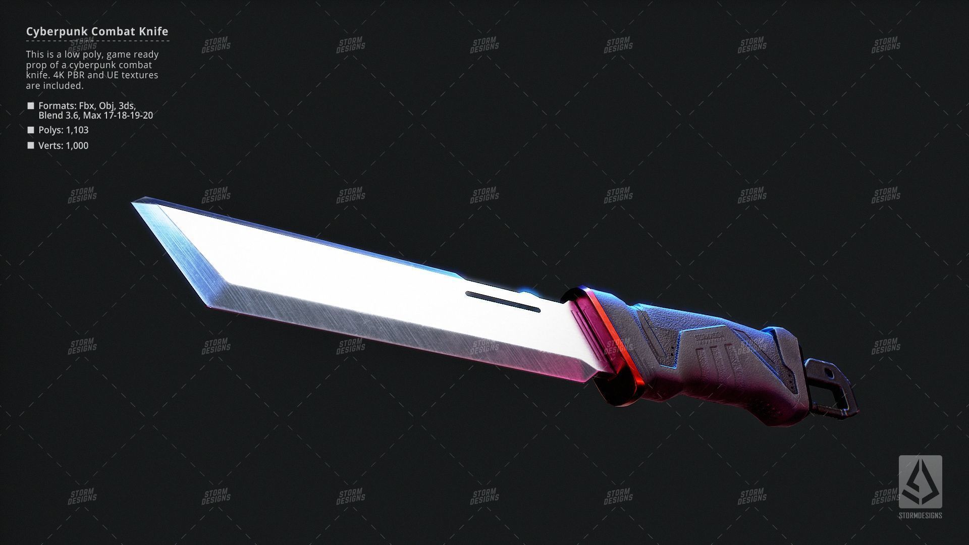 Combat Knife Katana Cyberpunk Low Poly 3D PBR UE5 Low-poly 3D model_2