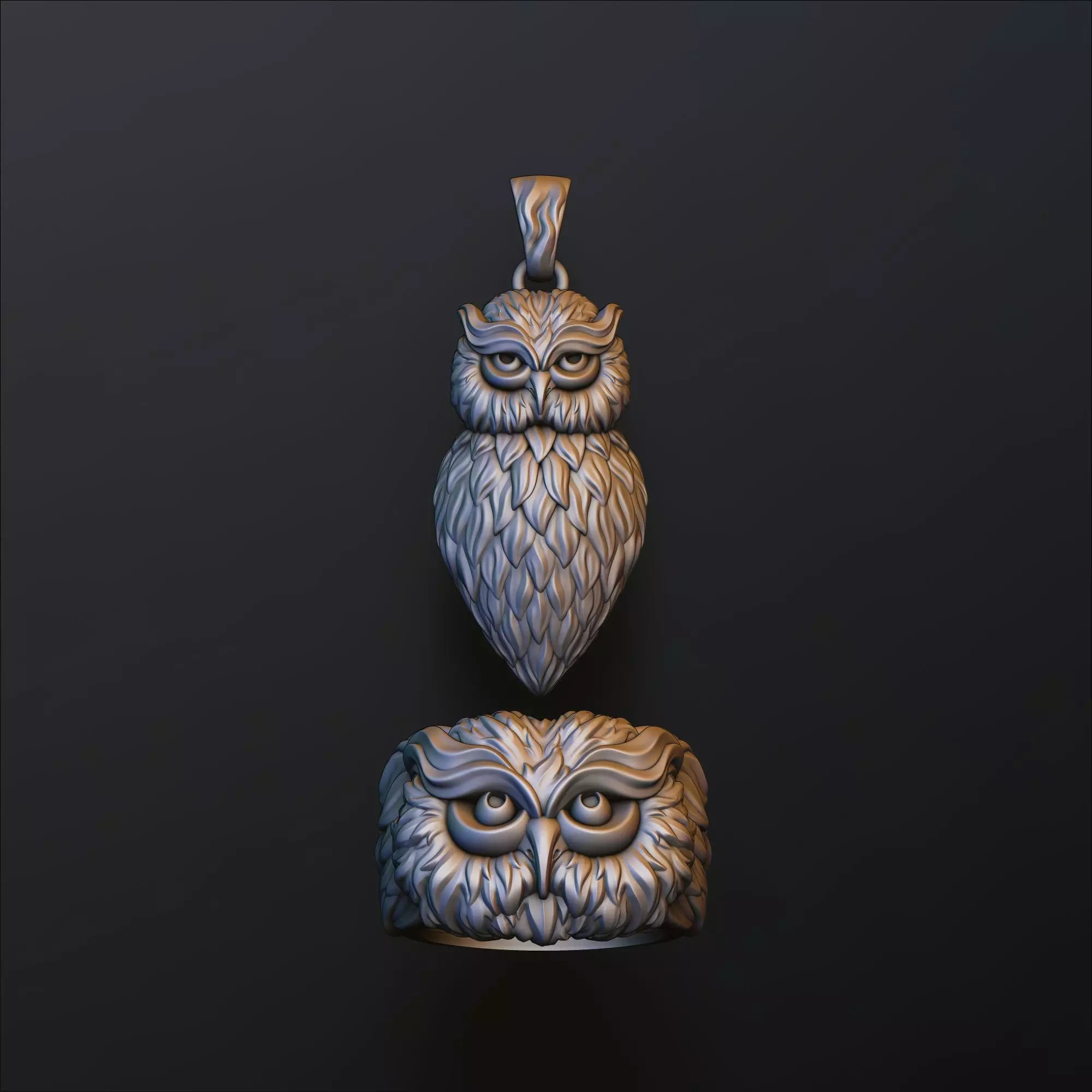 Owl Pendant Ring v2 Collection 3D print model_0