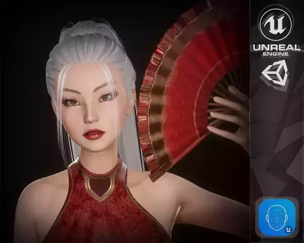 Lady With Fans Low-poly 3D model