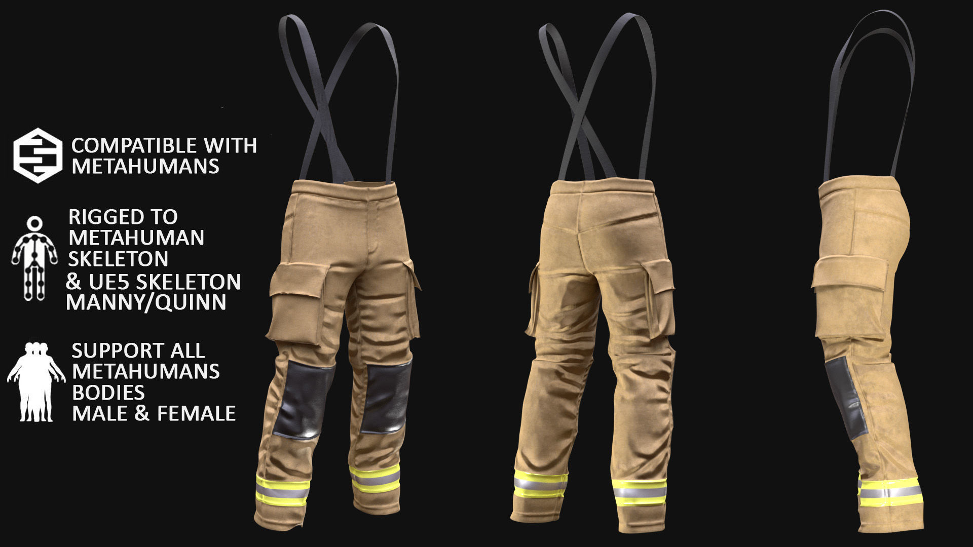Firefighter Pants 234 - All MH Bodies - UE5 Skeletons - Rigged Low-poly 3D model_2