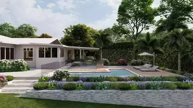 3D Exterior Scene 3D model design garden and landscape