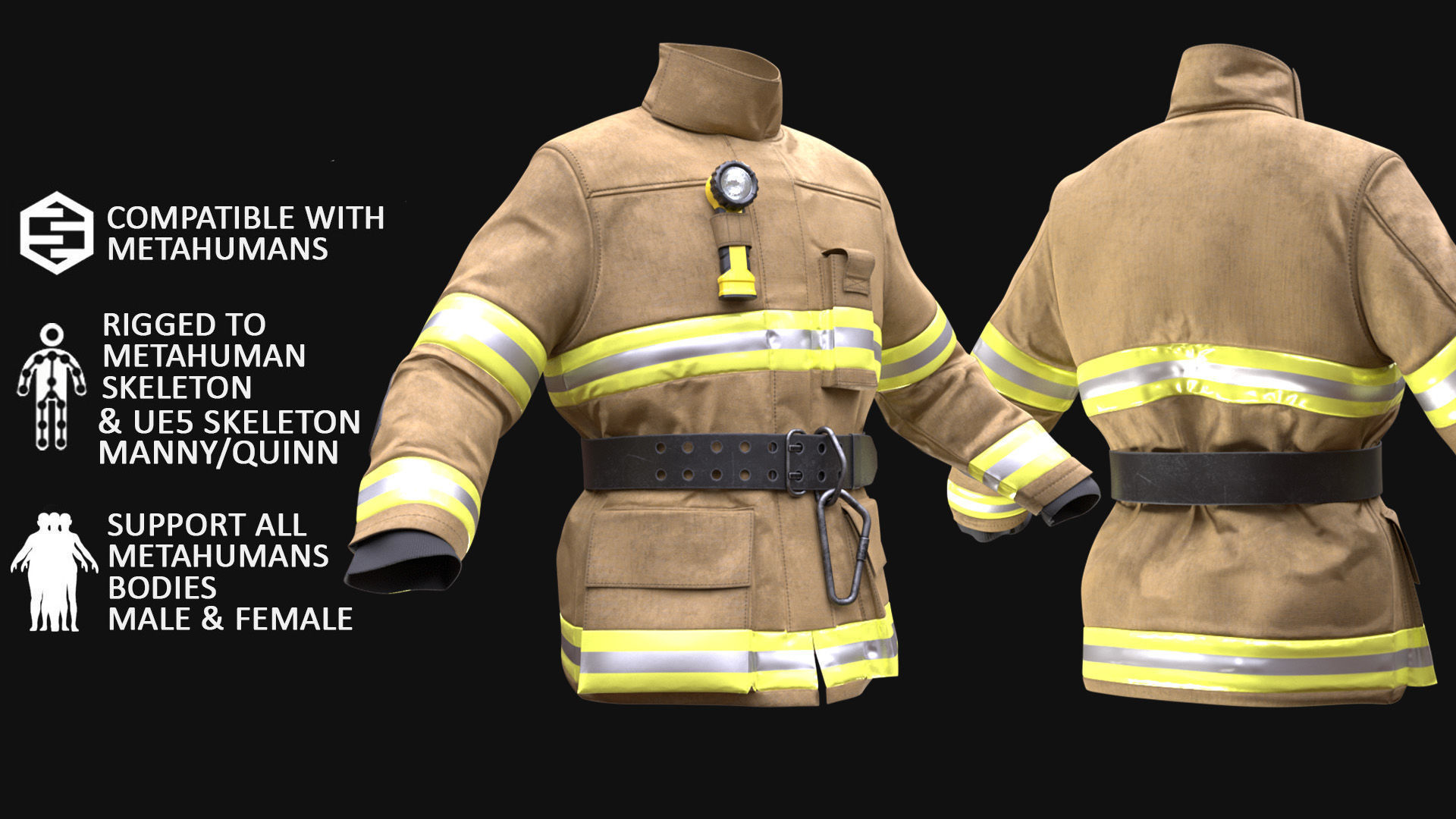 Firefighter Jacket 233 - All MH Bodies - UE5 Skeletons - Rigged Low-poly 3D model_2