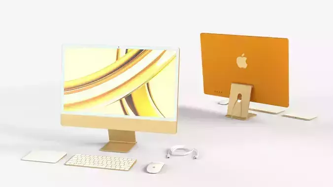 Apple IMac Yellow with Keyboard Mouse and Trackpad