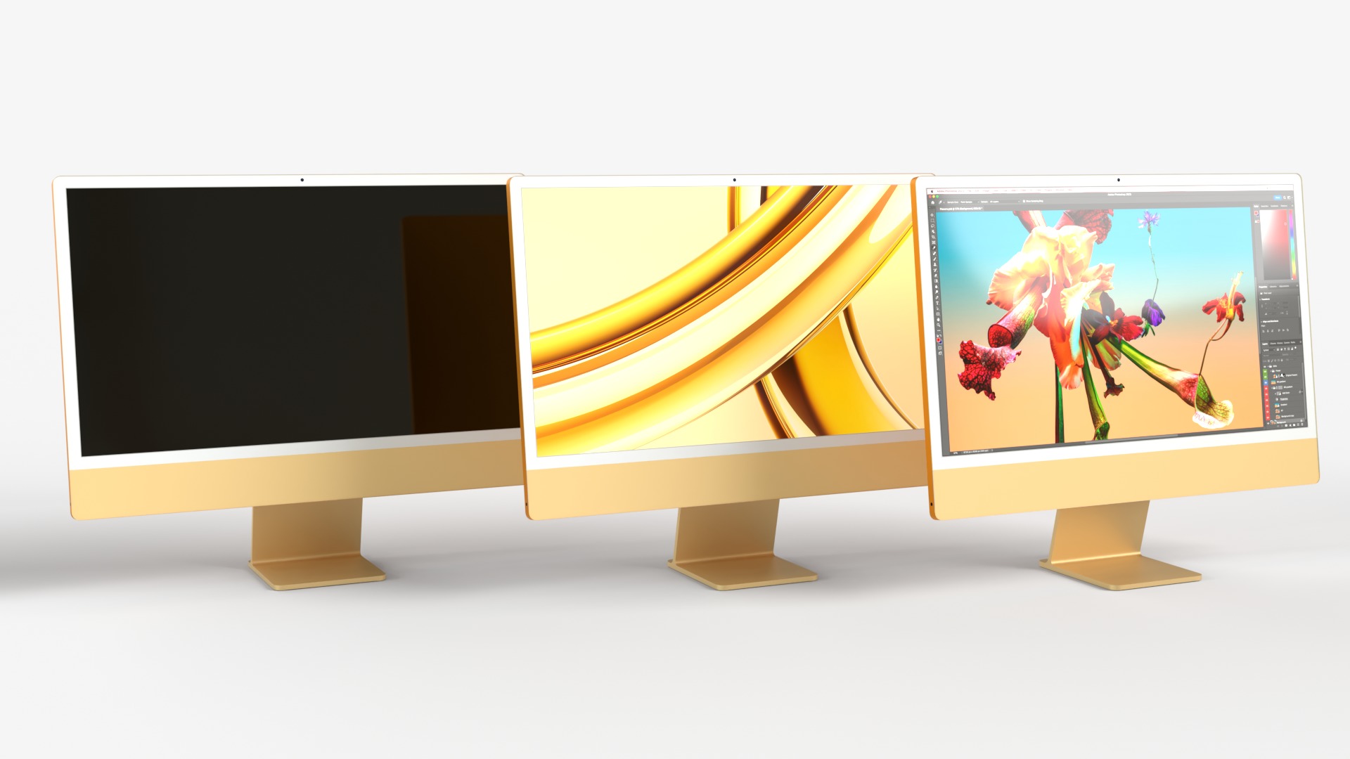 Apple IMac Yellow with Keyboard Mouse and Trackpad 3D model_4