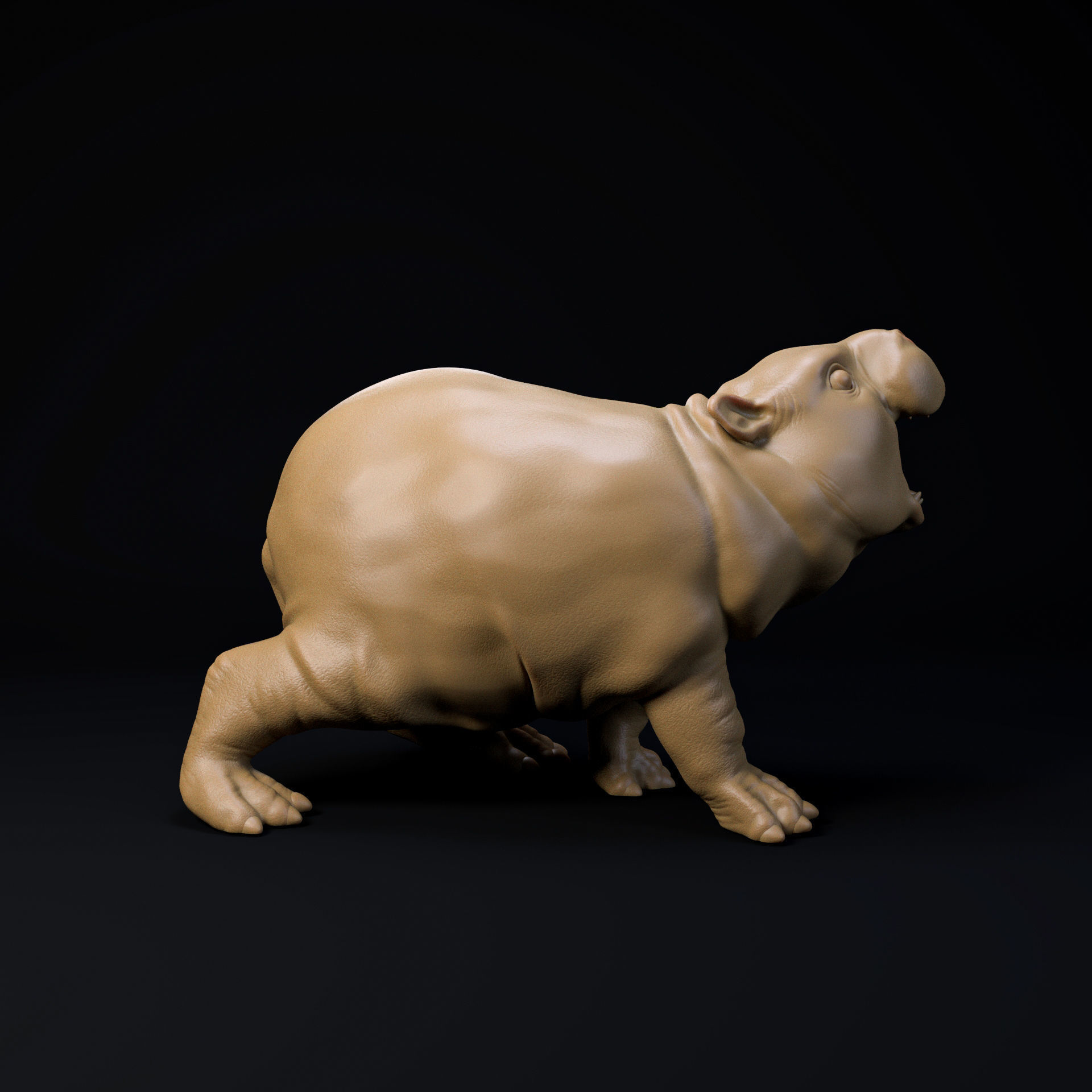 Baby pigmy hippo - pre supported cute animal 3D print model_3