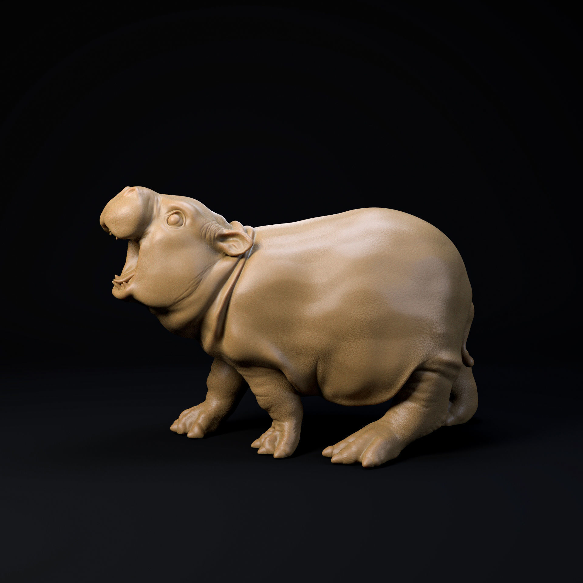 Baby pigmy hippo - pre supported cute animal 3D print model_1