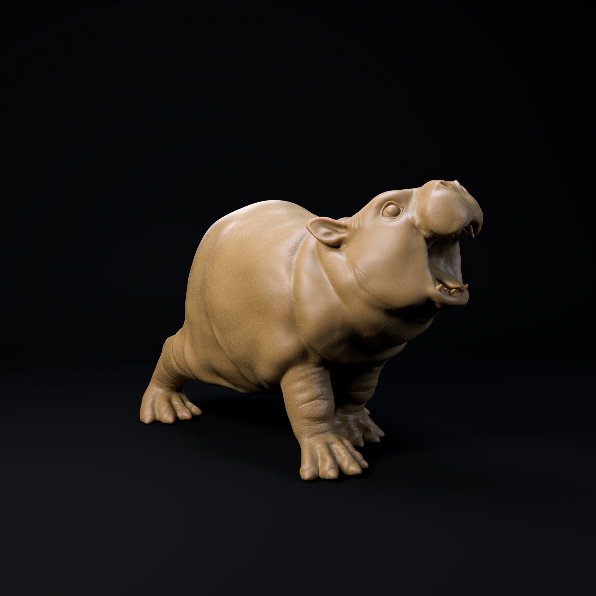 Baby pigmy hippo - pre supported cute animal 3D print model_2