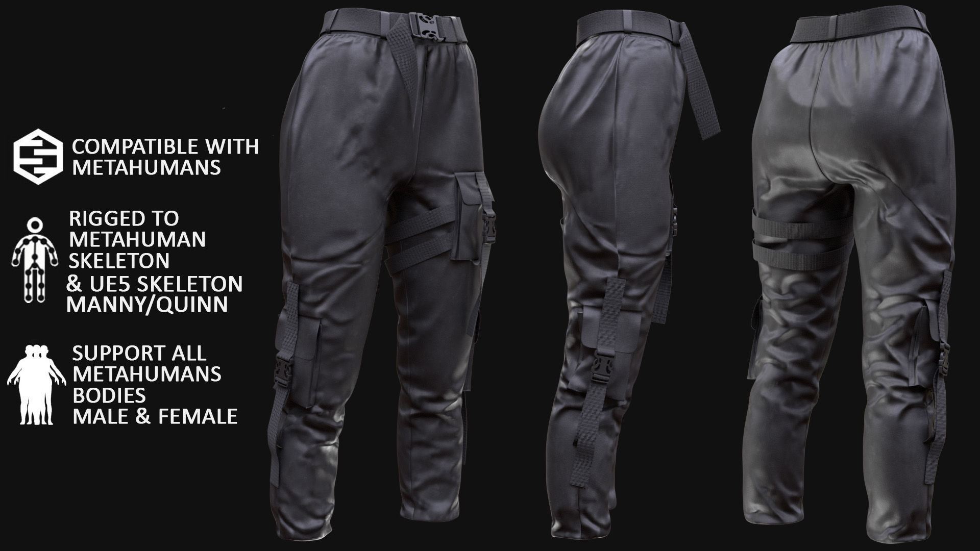 Pants Holster 230 - All MH Bodies - UE5 Skeletons - Rigged Low-poly 3D model_2