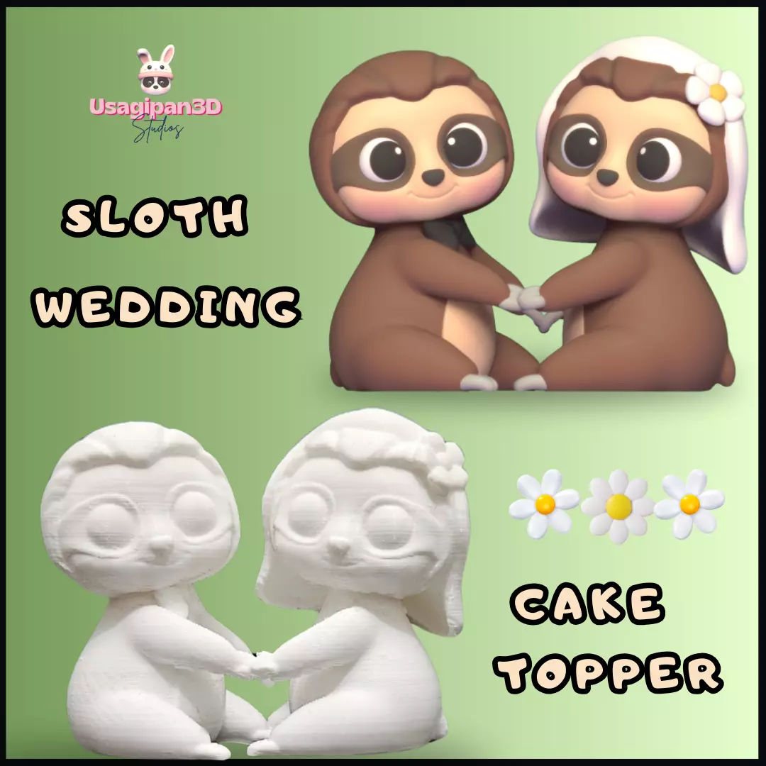 Sloth Wedding Cake Topper 3D print model_0