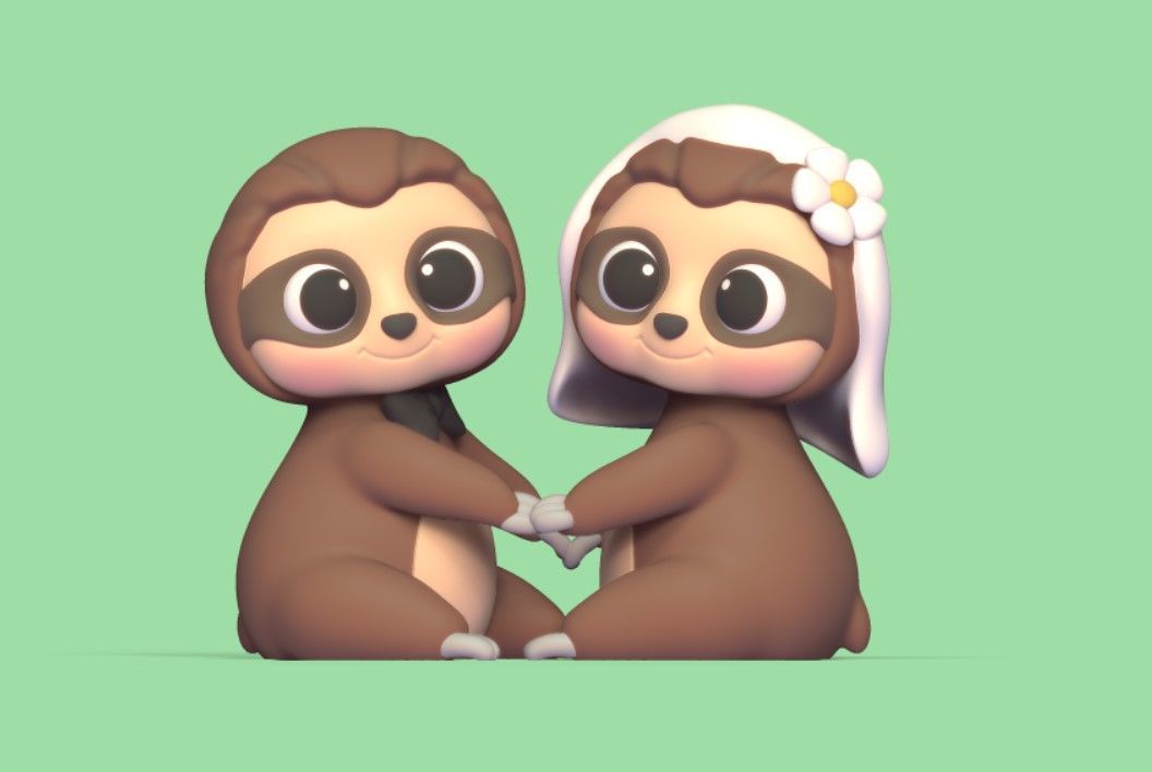 Sloth Wedding Cake Topper 3D print model_1