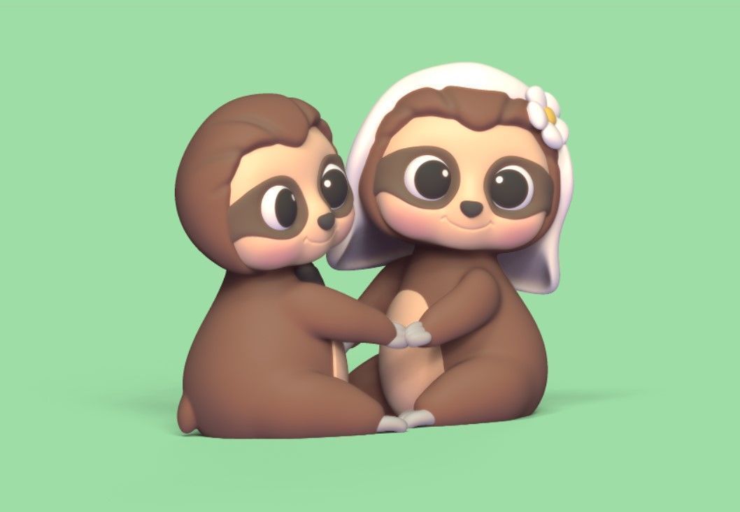 Sloth Wedding Cake Topper 3D print model_2