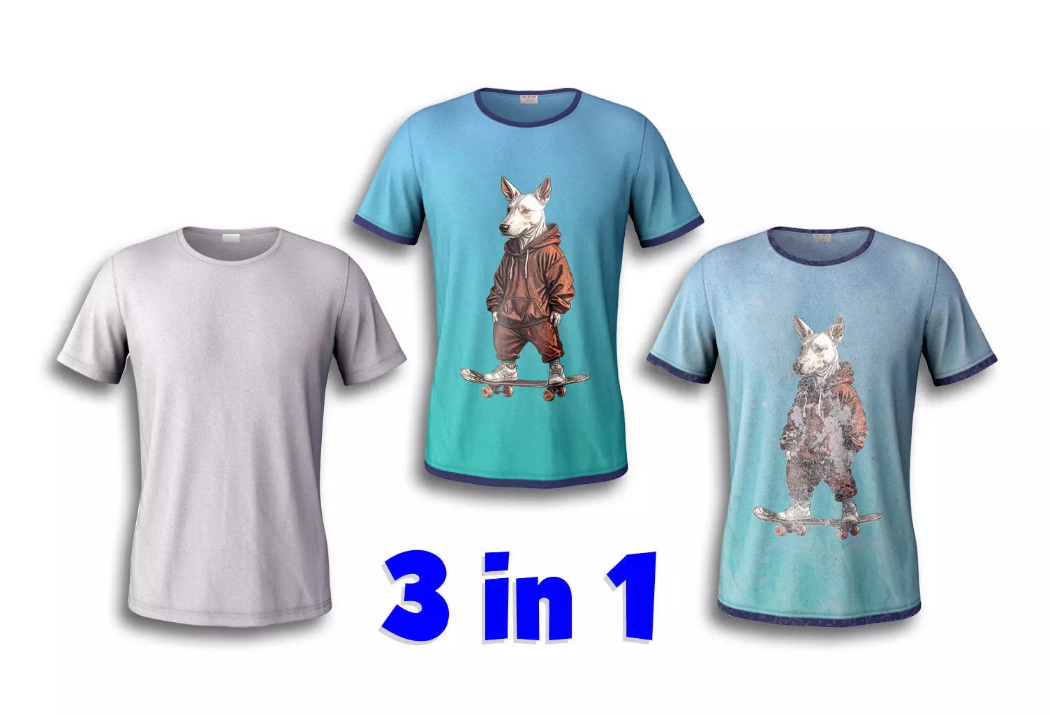 Blue T-shirt 3D model with good topology 3 in1 Low-poly 3D model
