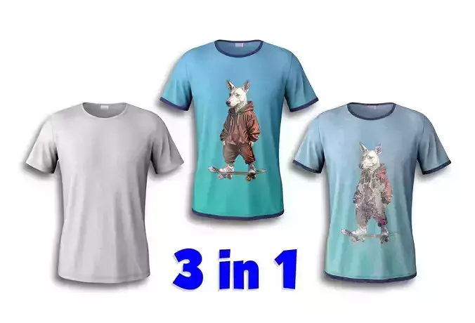 Blue T-shirt 3D model with good topology 3 in1 Low-poly 3D model