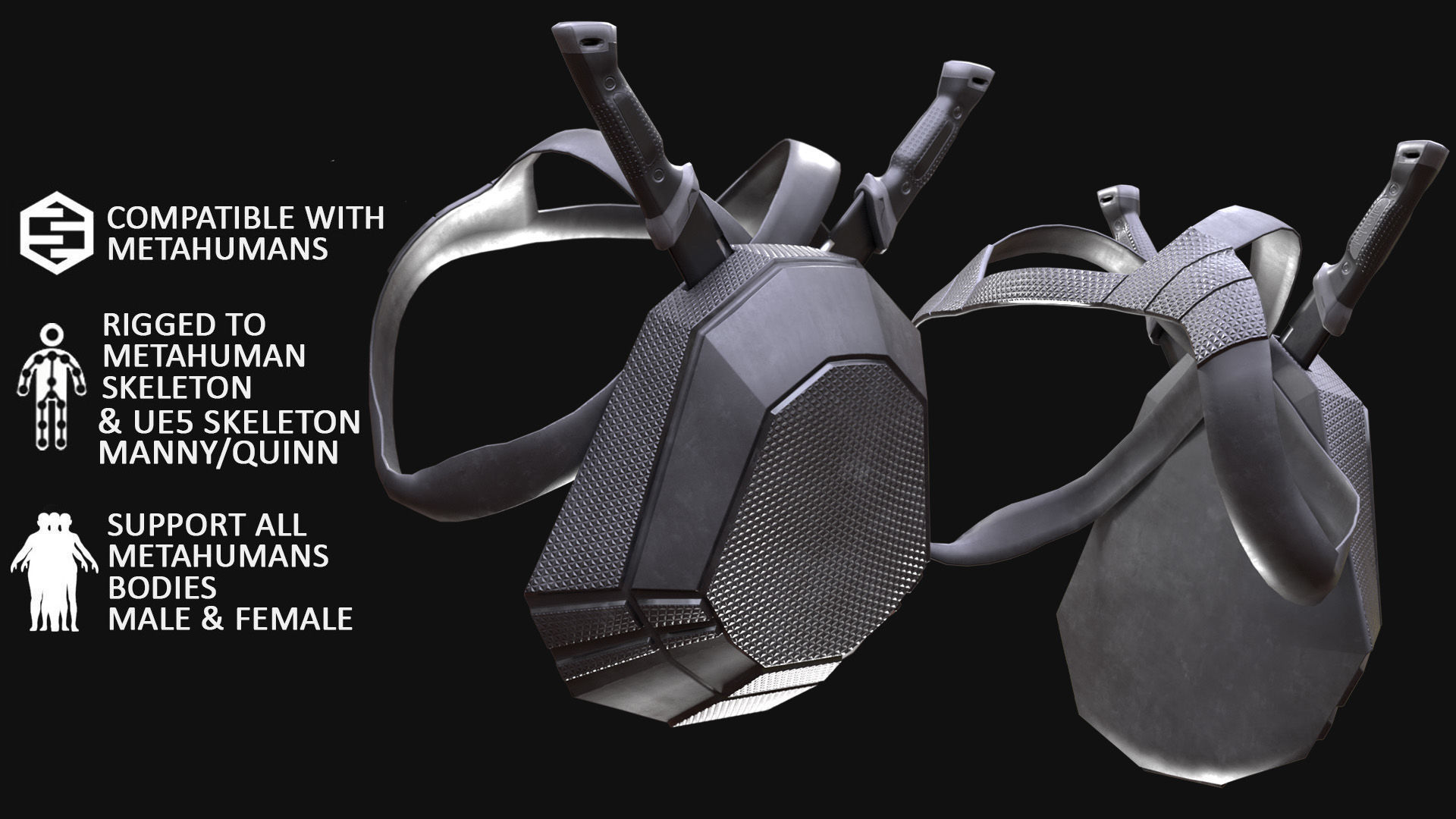 Backpack Machete 228 - All MH Bodies - UE5 Skeletons - Rigged Low-poly 3D model_2