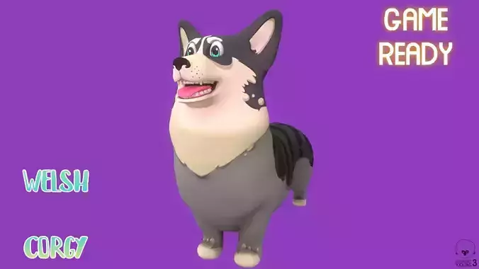 Stylized Striped Grey Welsh Corgy for Games and Animation  Low-poly 3D model