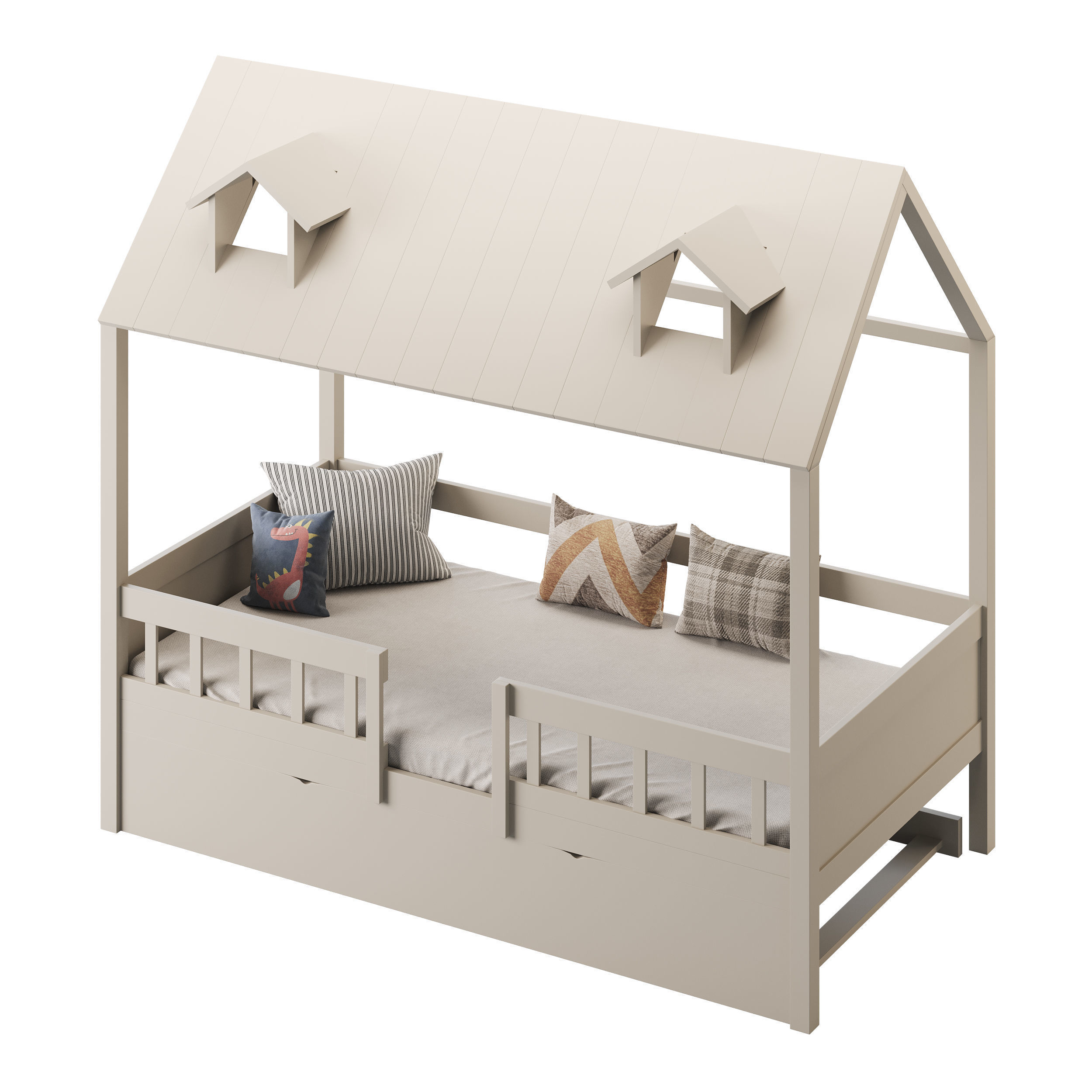 Bed Frame with Trundle 3D model_3