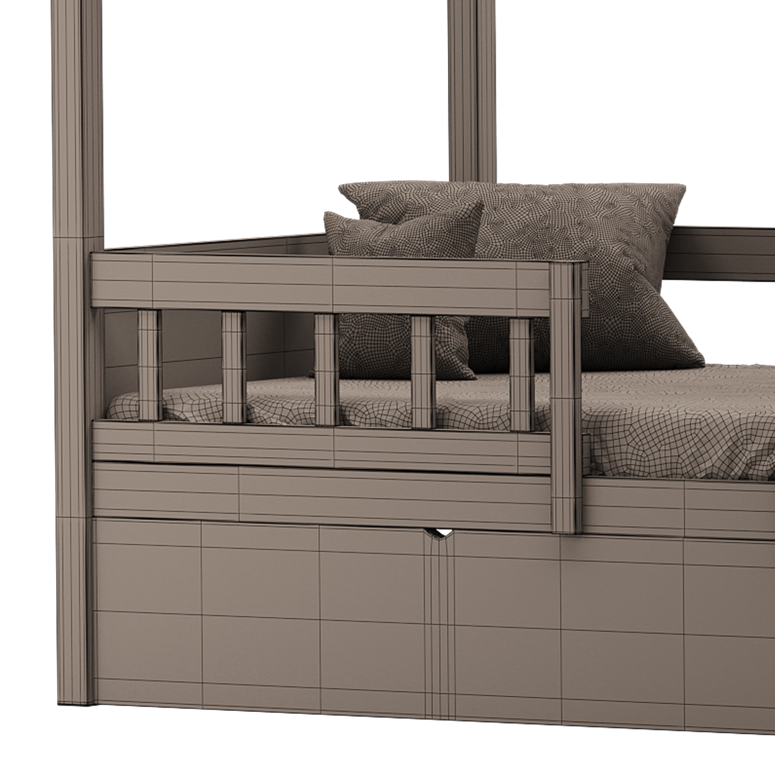 Bed Frame with Trundle 3D model_14