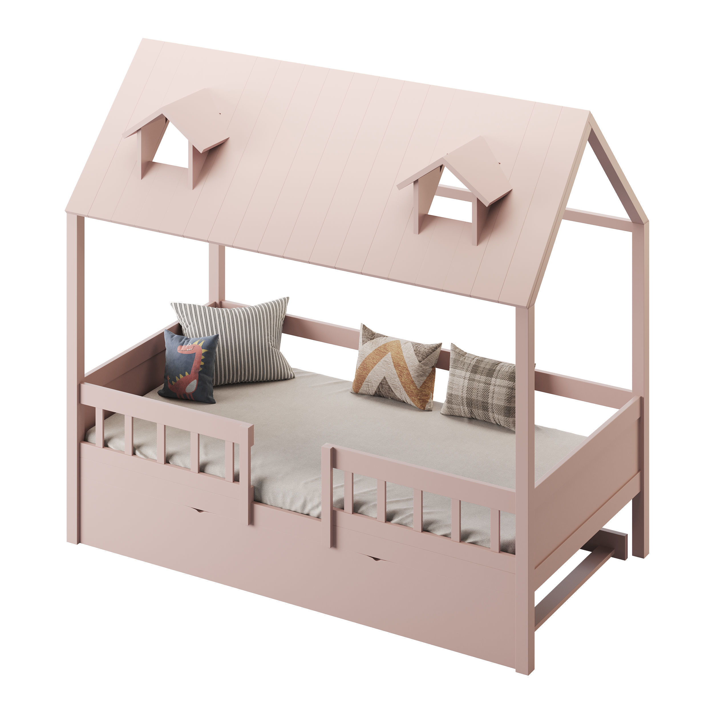 Bed Frame with Trundle 3D model_5