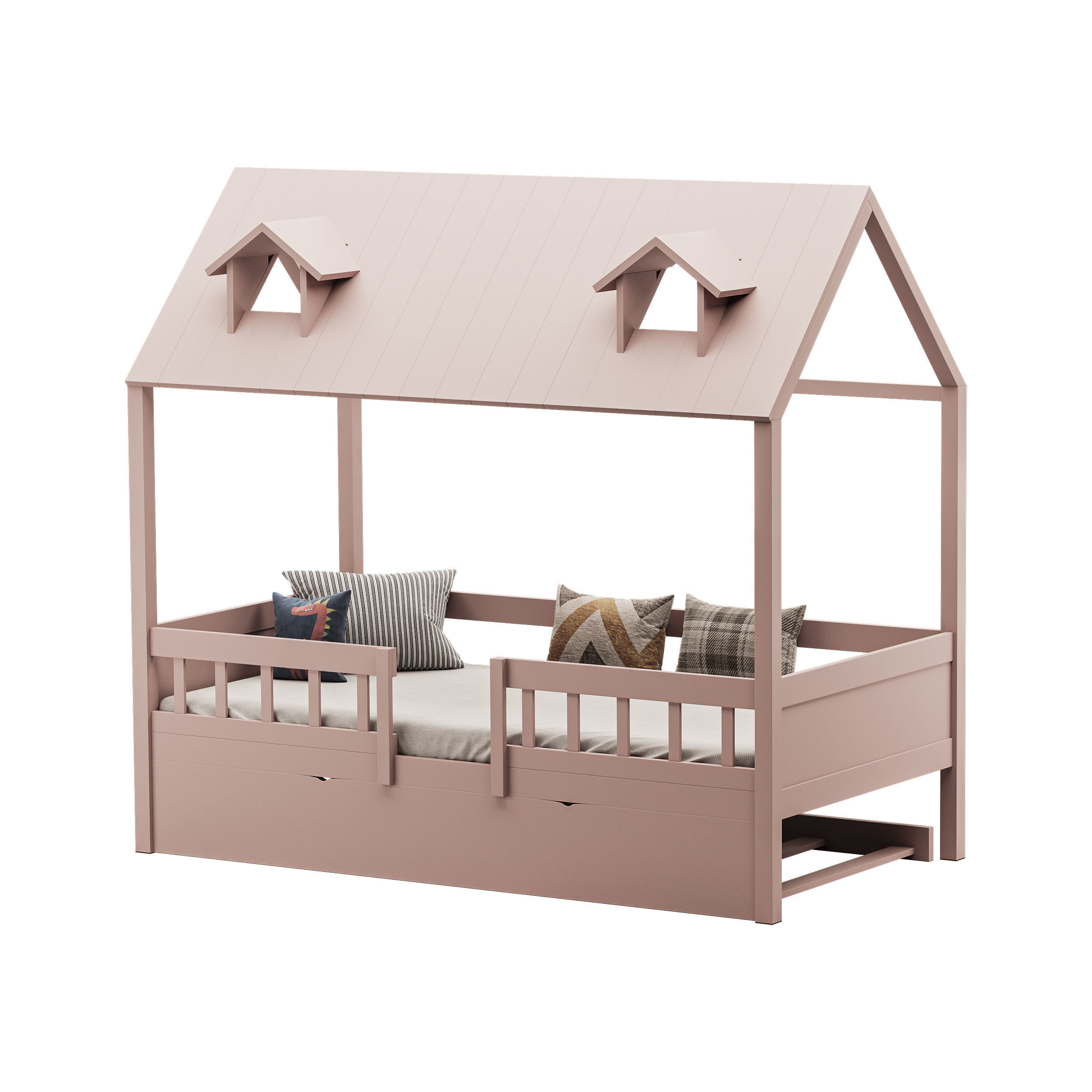 Bed Frame with Trundle 3D model_1