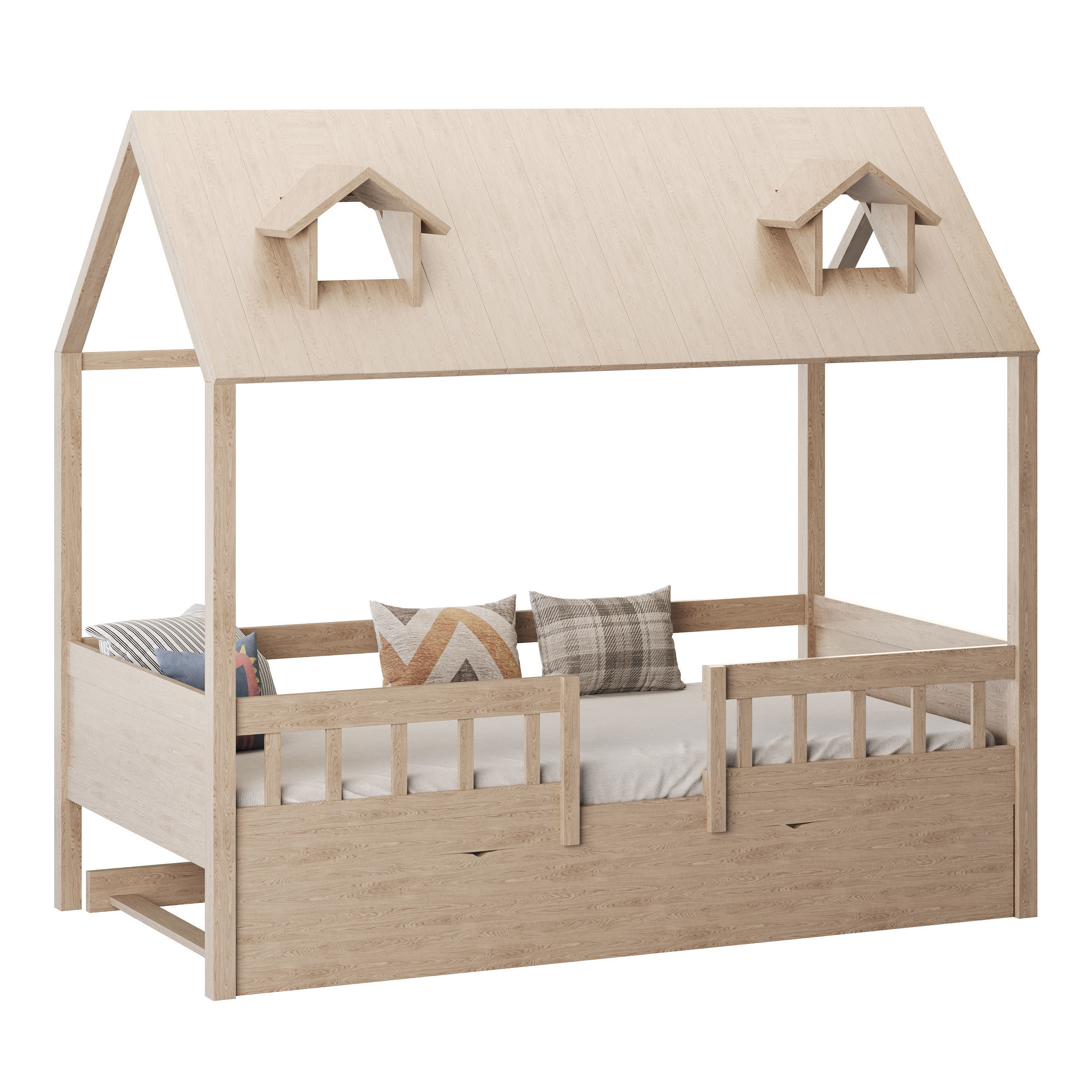 Bed Frame with Trundle 3D model_8