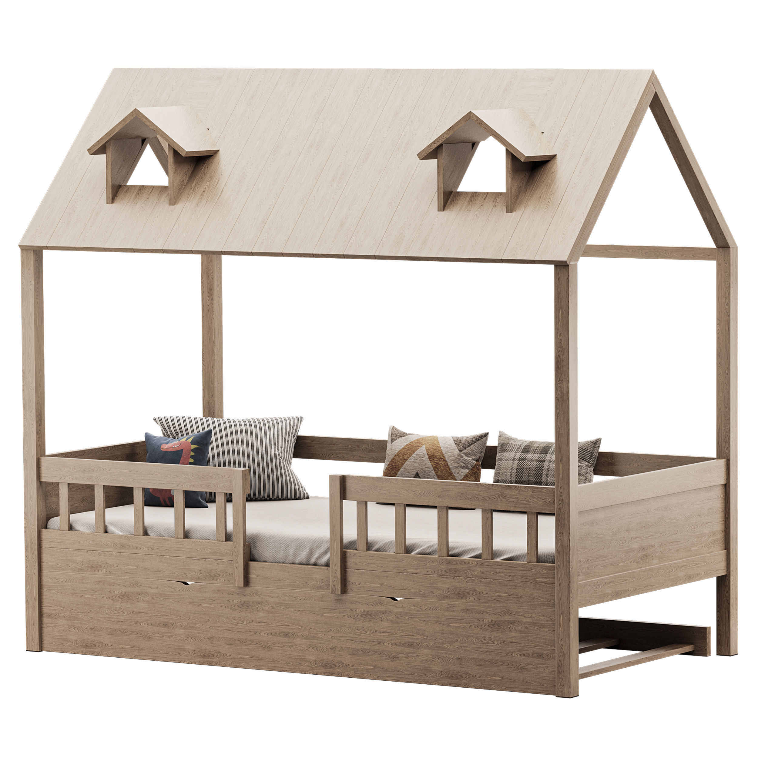 Bed Frame with Trundle 3D model_2