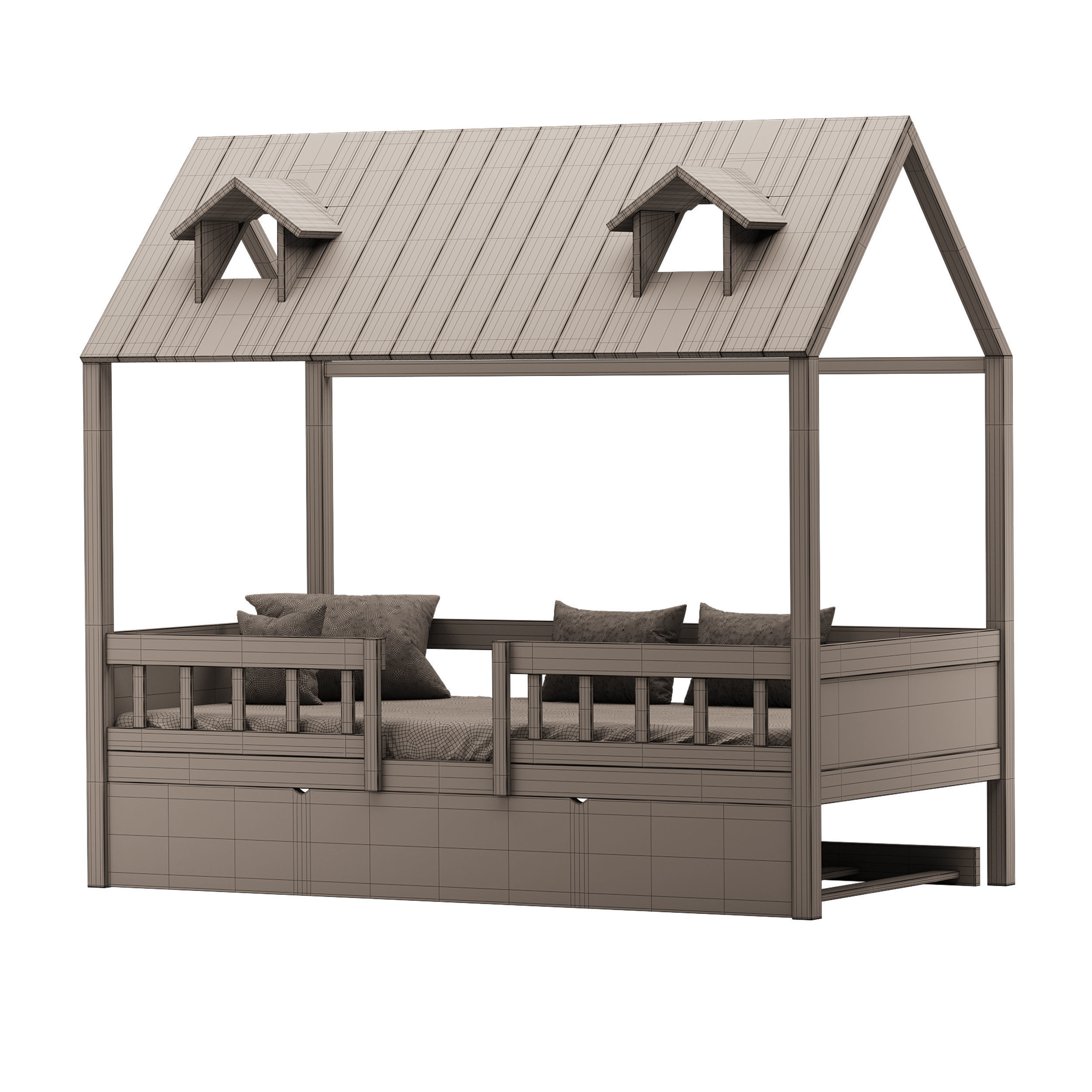 Bed Frame with Trundle 3D model_13