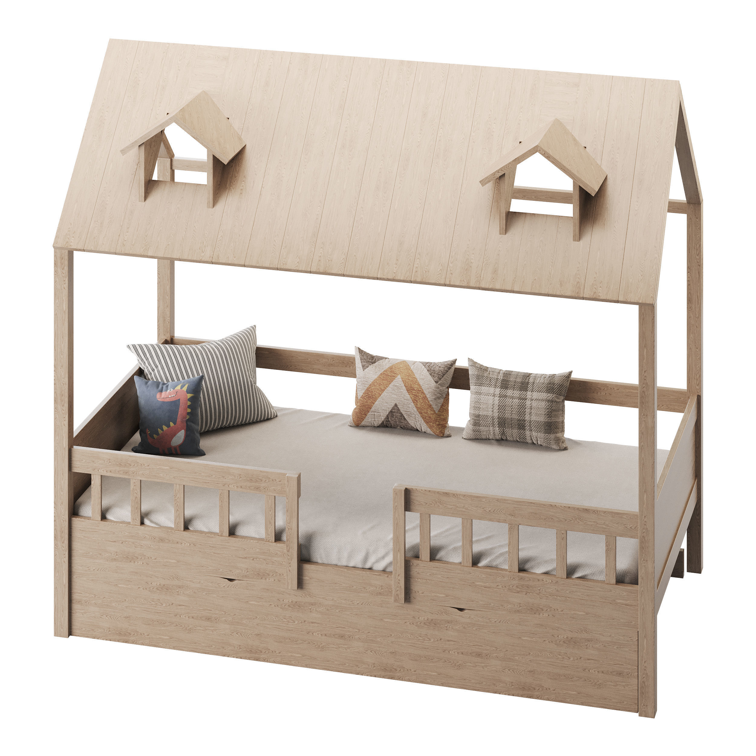 Bed Frame with Trundle 3D model_7