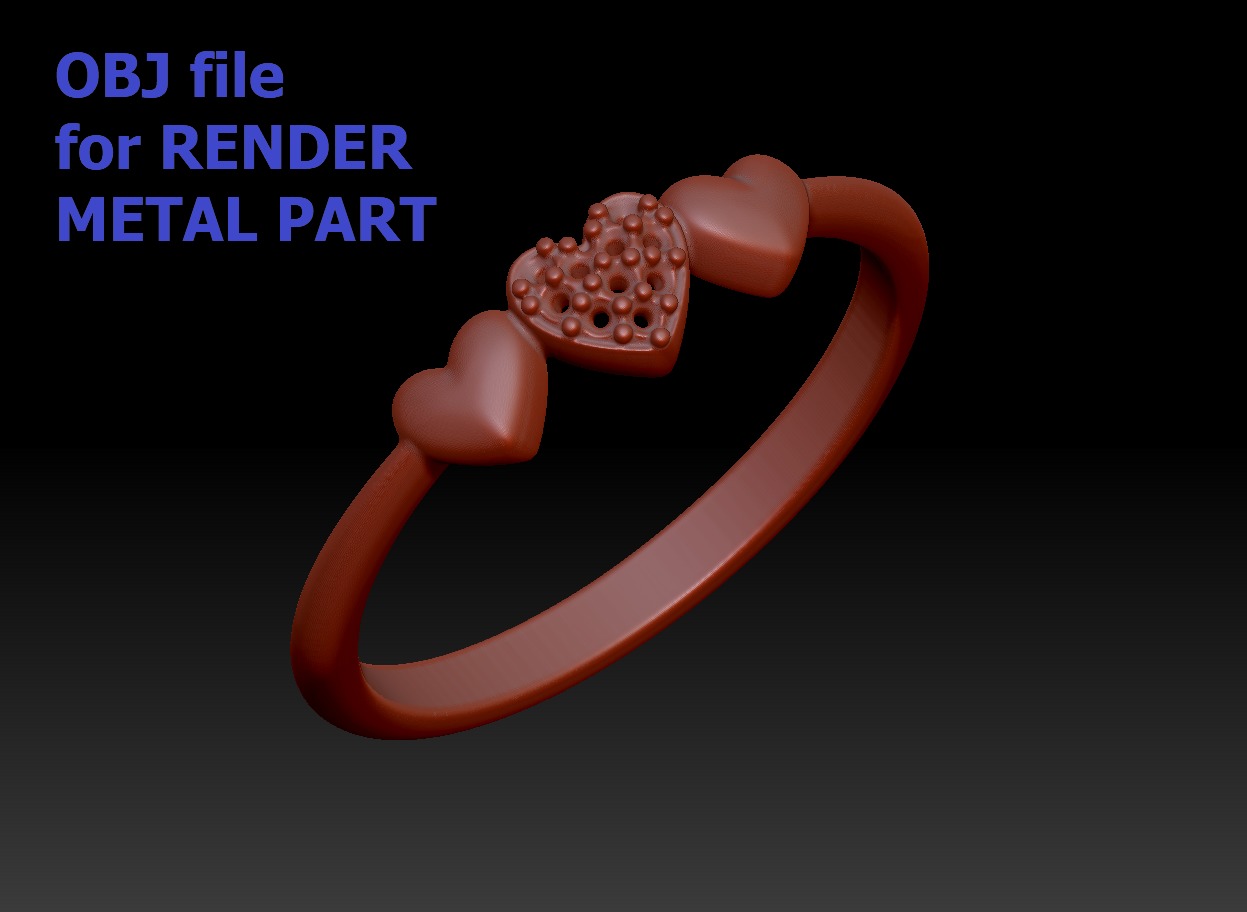 3 Hearts Diamond Fashion Woman Ring Love-Heart symbol ring 3D print model_11