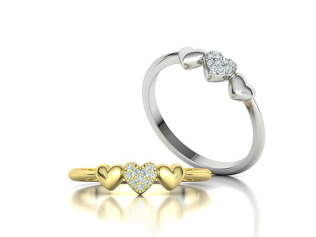 3 Hearts Diamond Fashion Woman Ring Love-Heart symbol ring 3D print model_1