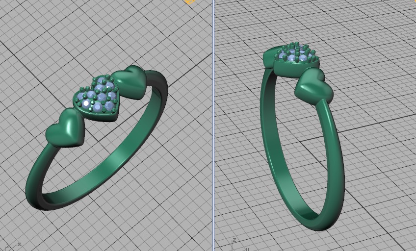 3 Hearts Diamond Fashion Woman Ring Love-Heart symbol ring 3D print model_7