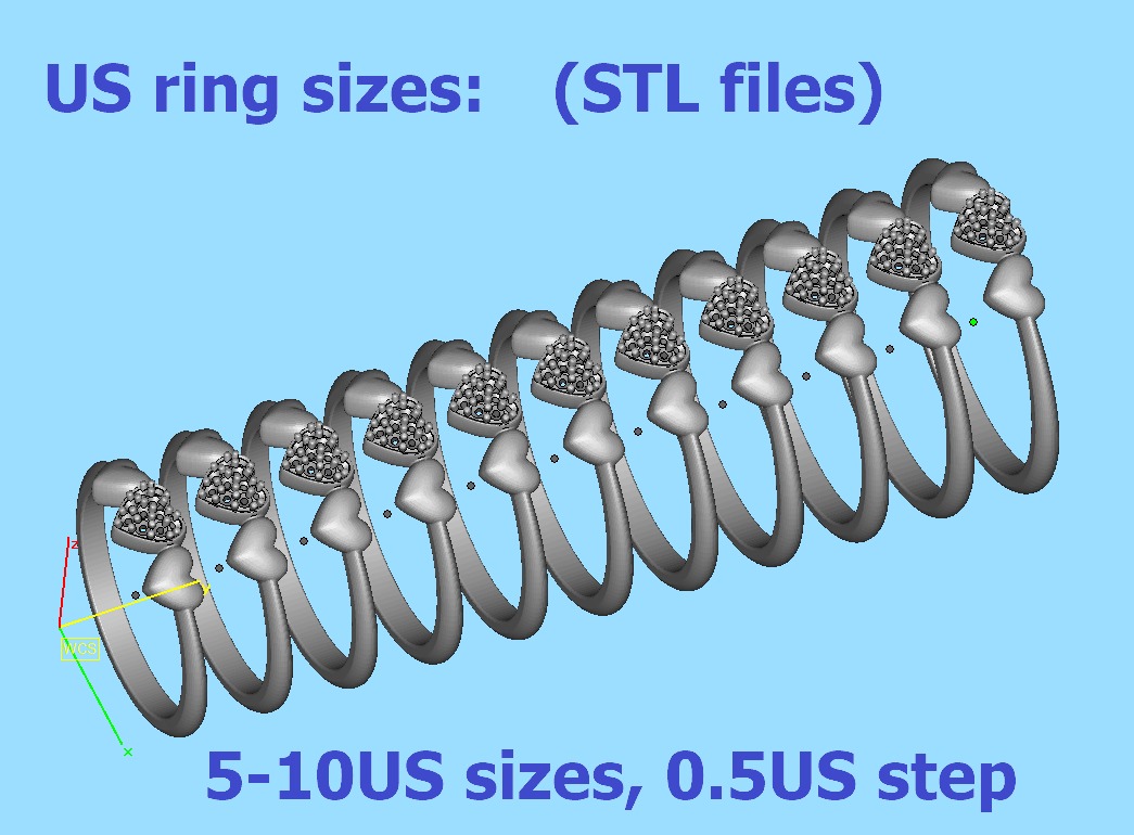 3 Hearts Diamond Fashion Woman Ring Love-Heart symbol ring 3D print model_10