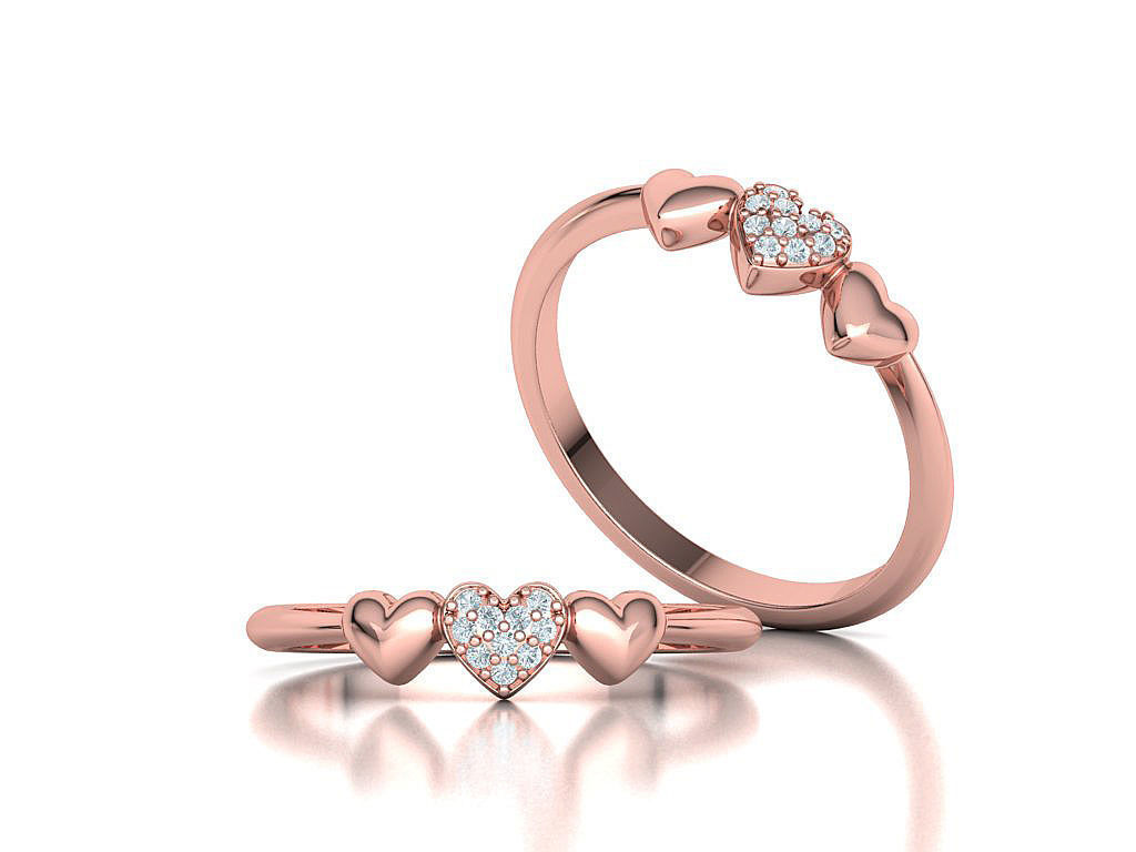 3 Hearts Diamond Fashion Woman Ring Love-Heart symbol ring 3D print model_12