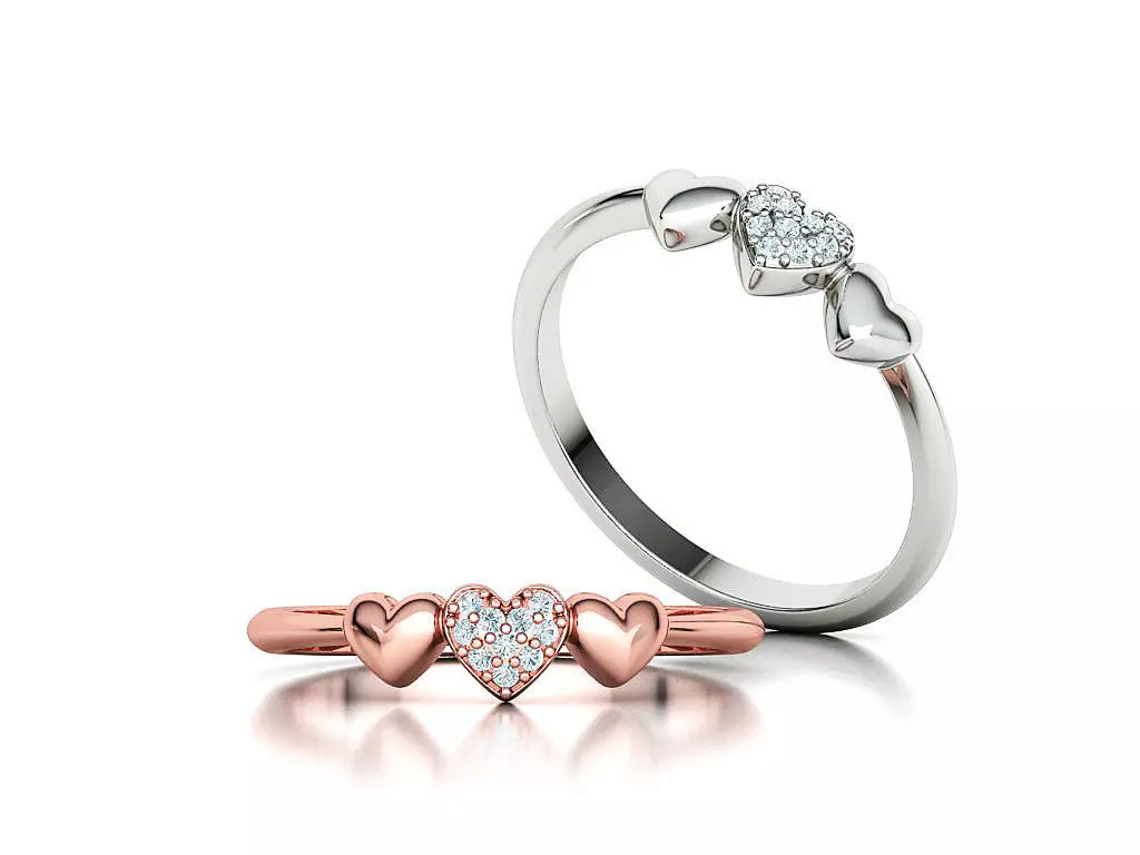 3 Hearts Diamond Fashion Woman Ring Love-Heart symbol ring 3D print model_0