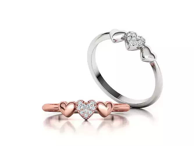 3 Hearts Diamond Fashion Woman Ring Love-Heart symbol ring 3D print model