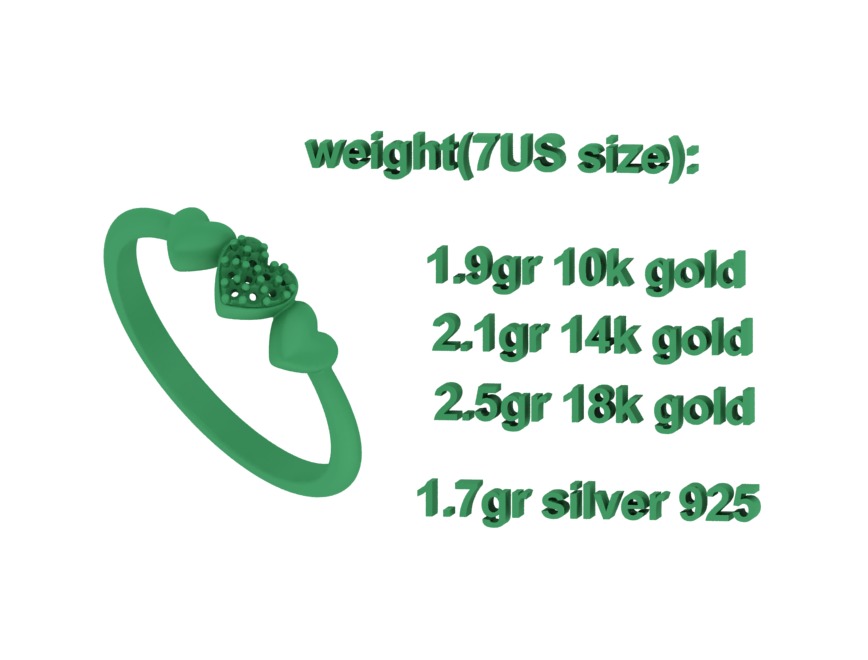 3 Hearts Diamond Fashion Woman Ring Love-Heart symbol ring 3D print model_8