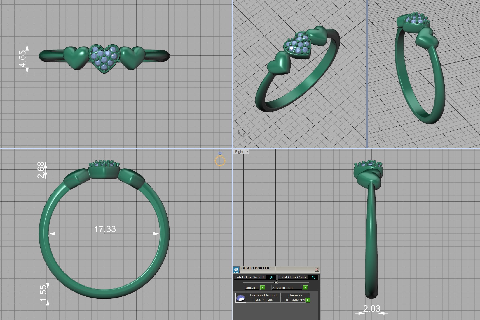 3 Hearts Diamond Fashion Woman Ring Love-Heart symbol ring 3D print model_5