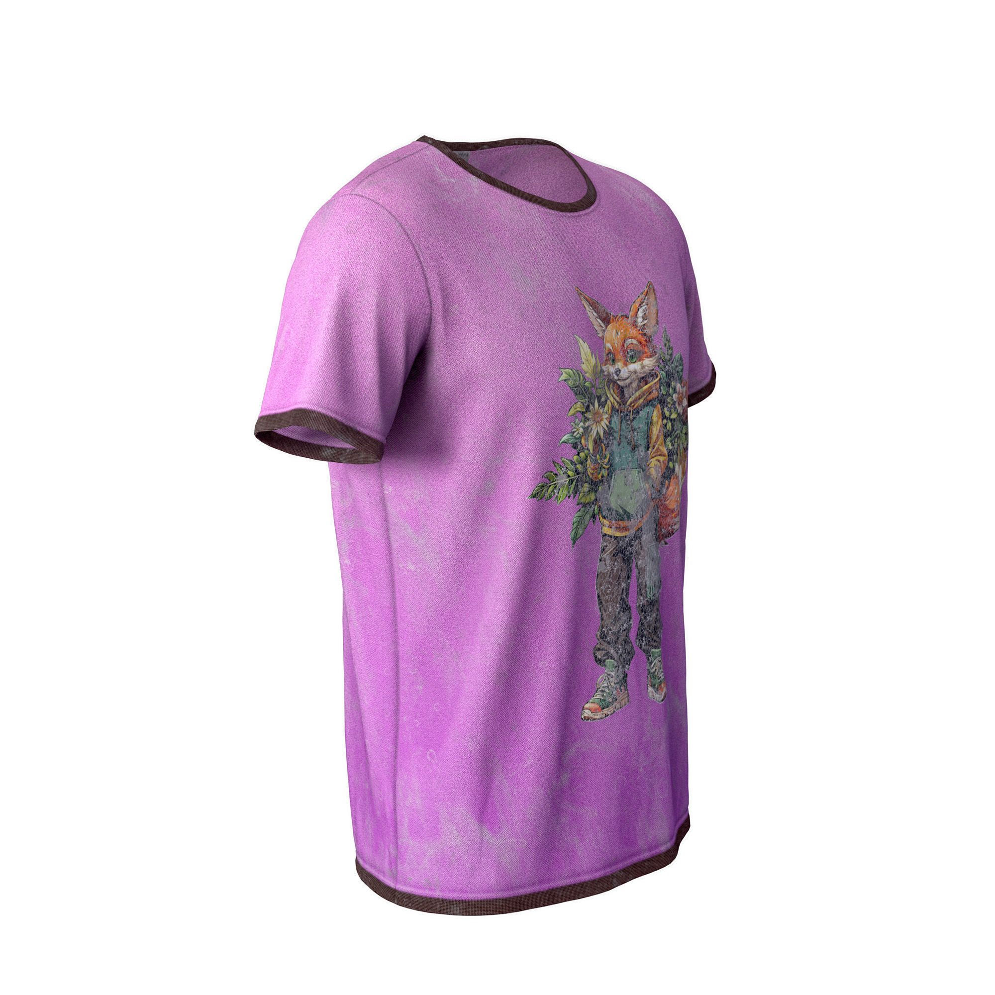 Pink T-shirt 3D model with good topology 3 in1  Low-poly 3D model_8