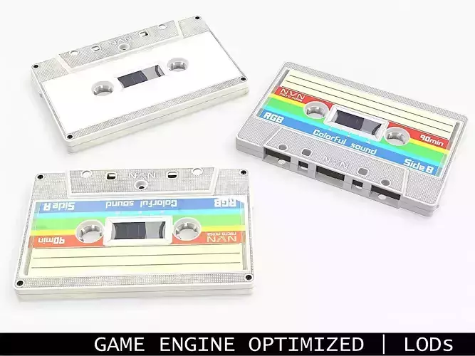 Cassette Tape Opaque White - 4 Variants Low-poly 3D model